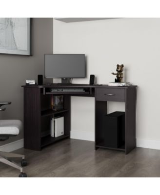 EKKO Corner Computer Desk, L-Shaped Home Office Desk with Drawer, Shelves, and CPU Space