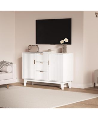 47.2" Fluted Buffet Cabinet, Mid-Century Sideboard with 2 Waveform Doors, Gold Handles, 3 Drawers & Adjustable Shelves