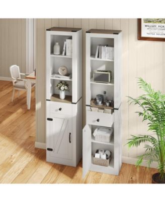 68" Tall Narrow Bathroom Cabinet with Barn Door and Drawer, Slim Storage Organizer