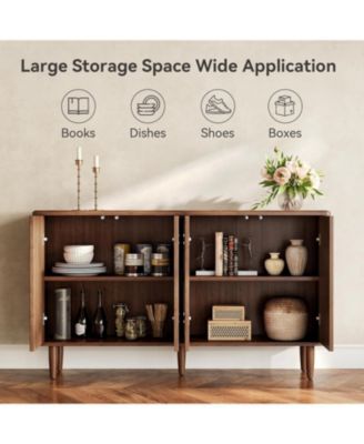 Modern Sideboard Buffet Table with Doors,59-Inch Buffet Cabinet Sideboard with Storage, for Living Room, Dining Room (Walnut)