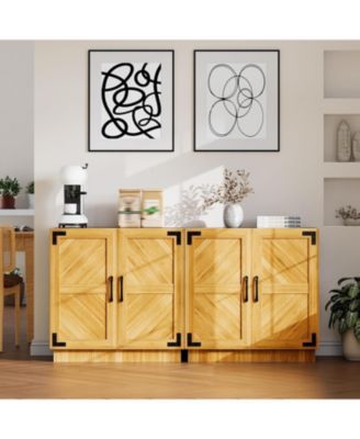 31.5" Farmhouse Sideboard Buffet Cabinet with Storage - Rustic Oak Storage Credenza with Adjustable Shelves, Multi-Functional Coffee Bar