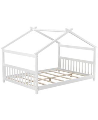 Montessori Full Size Floor Bed with House Frame and Headboard