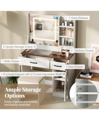 Farmhouse Vanity Desk with Lighted Mirror, Makeup Dressing Table