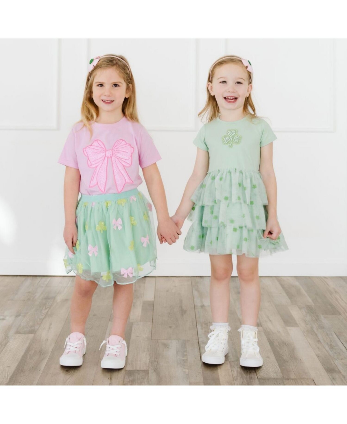 Sweet Wink Baby Girls Flocked Shamrock St. Patrick's Day Tiered Short Sleeve Tutu Dress