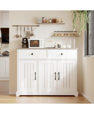 42.5 in Sideboard Buffet Cabinet with Storage, Wooden Kitchen Storage Cabinet with Adjustable Shelf, Drawers & Barn Doors