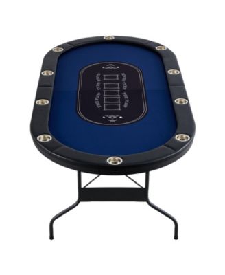10-Player Foldable Poker Table 84" Oval with Cup Holders and Padding