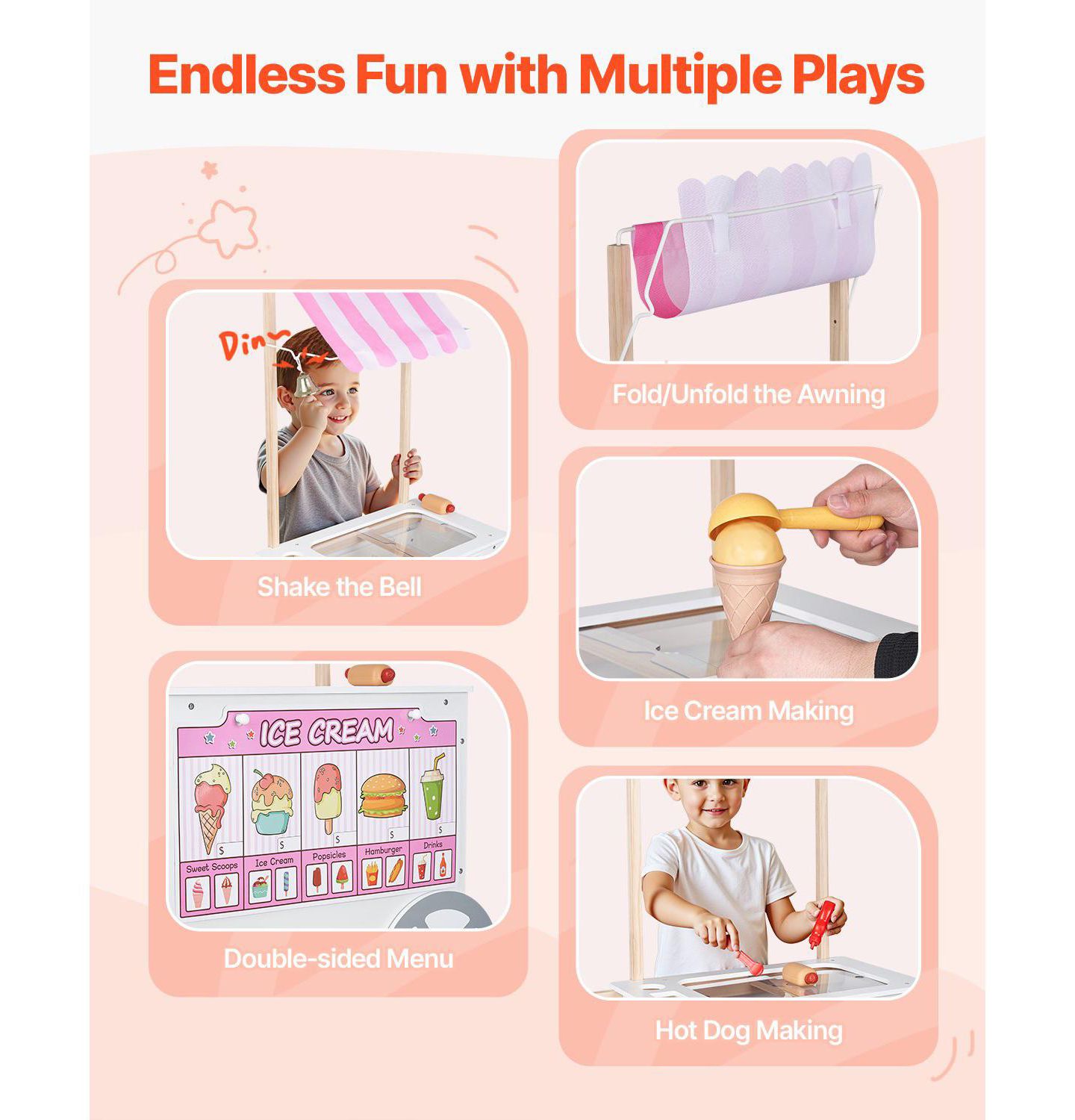 Детская игрушка SUGIFT Ice Cream Cart with Flipping Menus, Freezer & Scanner, цвет: Розовый — фото 11