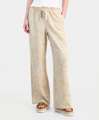 Juniors' Lightweight Printed Wide-Leg Pants