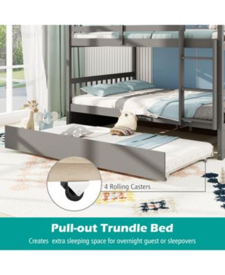 Full Size Wood Bunk Bed with Ladder and Platform Support