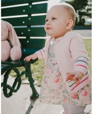 Baby Girls Cotton Knit Striped Button Front Cardigan Light Pink