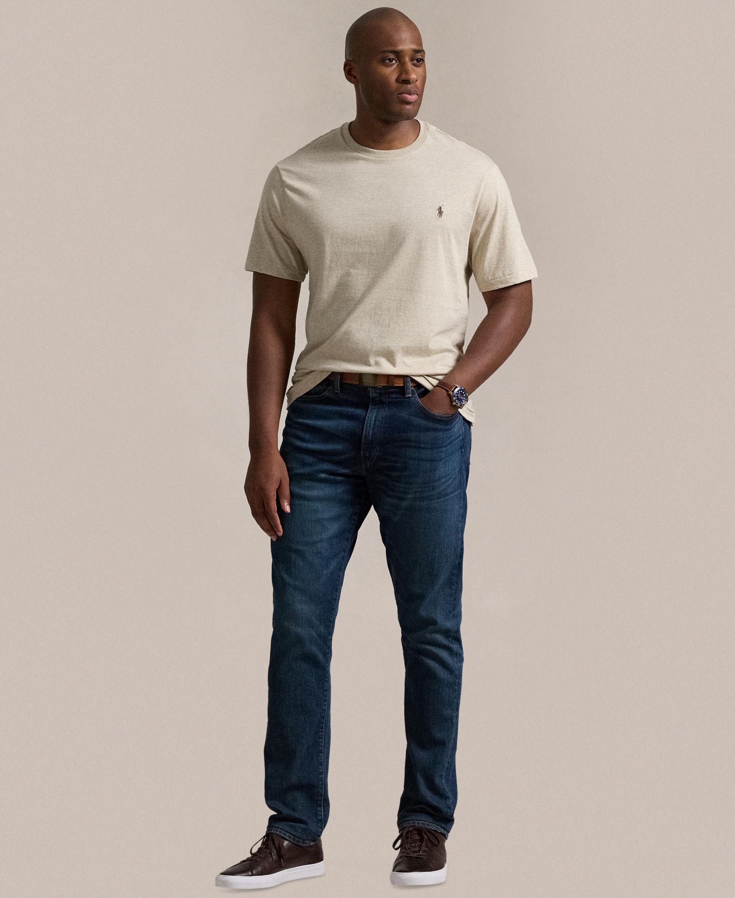 Мужская футболка Polo Ralph Lauren Big & Tall The Iconic Mesh, цвет: Дюнный меланжевый — фото 2