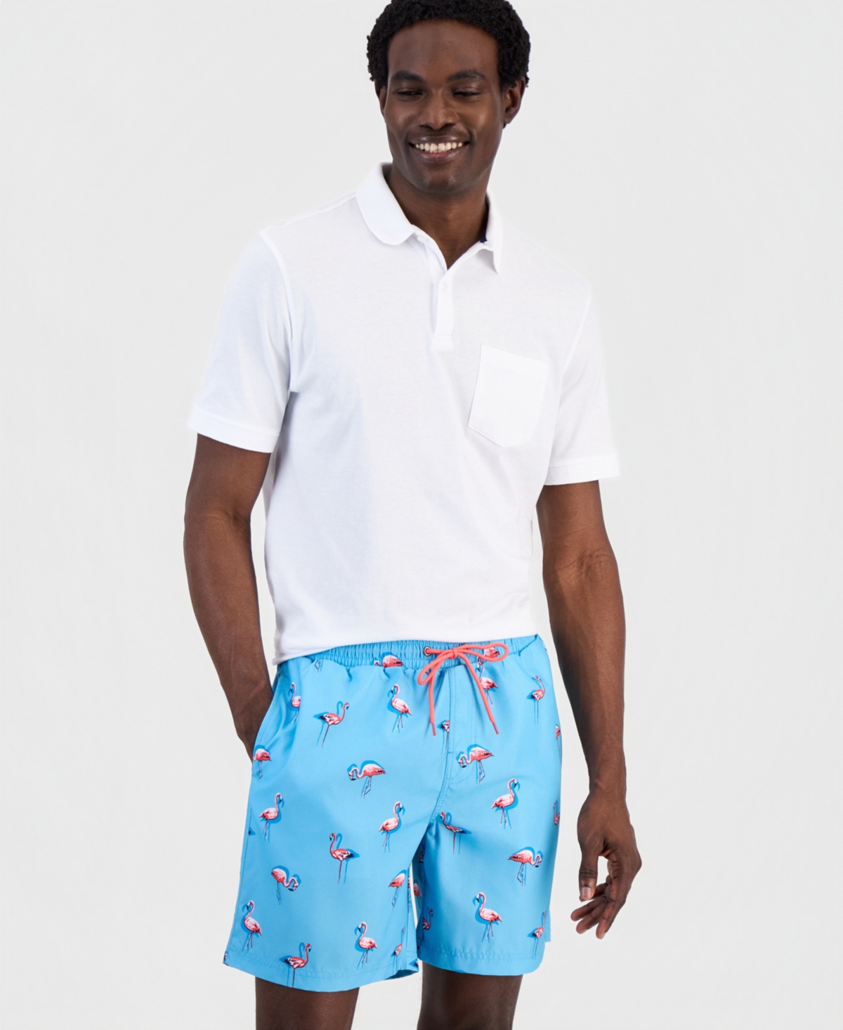 Club Room Men's Quick-Dry Performance Flamingo-Print 7" Swim Trunks, Created for Macy's