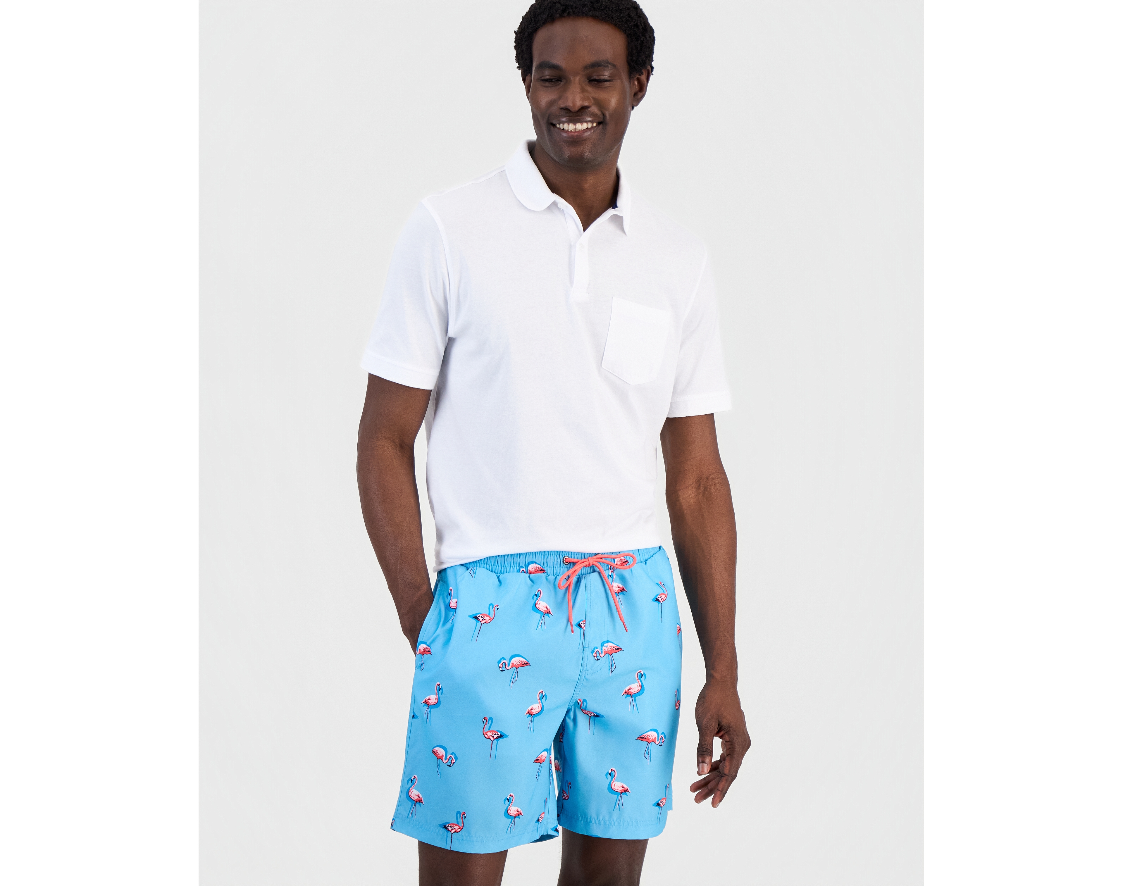 Club Room Men's Quick-Dry Performance Flamingo-Print 7" Swim Trunks, Created for Macy's
