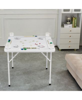 Folding Mahjong Table 4-Player Square Table with Cup Holders
