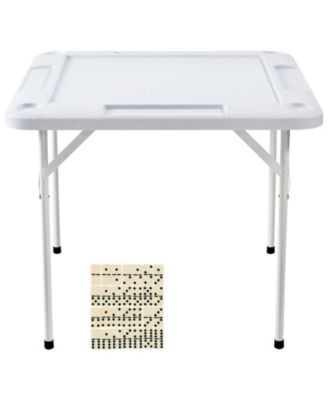 Folding Mahjong Table 4-Player Square Table with Cup Holders