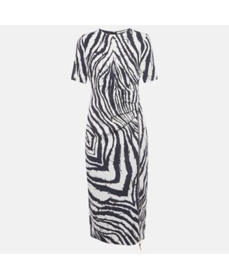 Women's White/black Printed Crepe Midi Dress