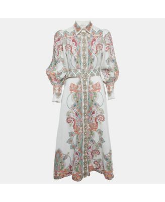 Women's White Paisley Print Linen Ninety-Six Filigree Dress