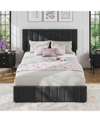 Queen Linen Upholstered Platform Bed Frame with Storage Drawers, Adjustable Headboard