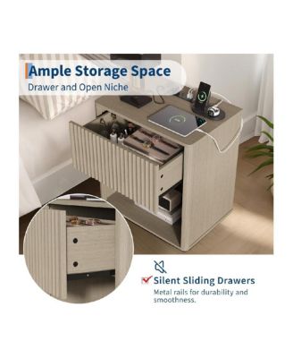 Set of 2 Grey Oak Fluted Nightstands with LED & Charging