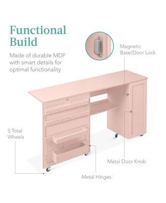 Large Portable Multipurpose Folding Sewing Table w/ Magnetic Doors, Craft Storage