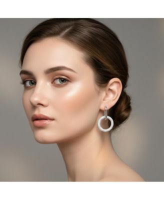 Modern Round & Oval Fusion Paved CZ Drop Hoop Earrings