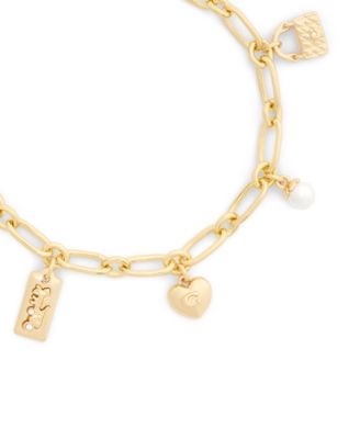 Faux Stone Signature Cherry Charm Link Bracelet