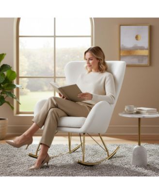 Nursery Rocking Chair with Curved Backrest and Armrests