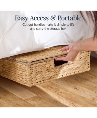 2PC Water Hyacinth Nesting Underbed Storage Baskets with Wheels