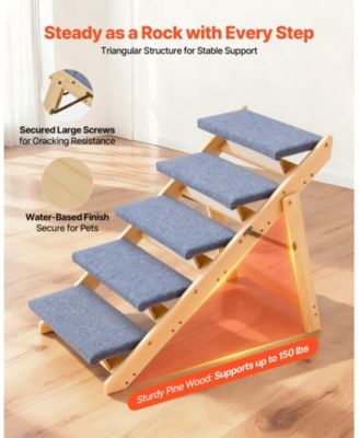 5-Step Wooden Pet Stairs for Bed, Sofa, or Car, Foldable Flat Design, 150 lb Capacity