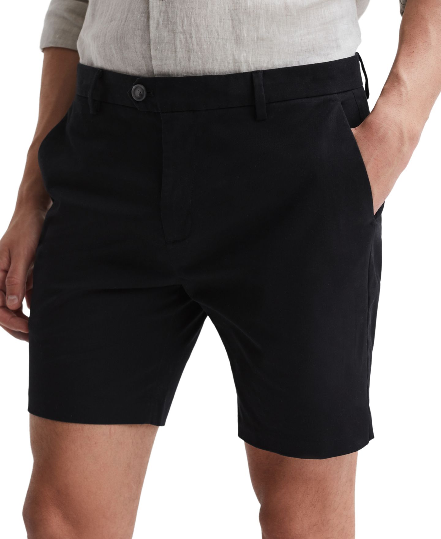 Мужские шорты REISS Wicket Modern Fit 7" Cotton Blend Chino, цвет: Чёрный — фото 1