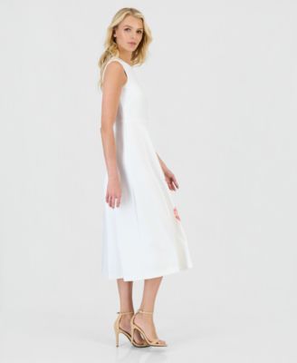 Petite Crew Neck Printed Midi Dress