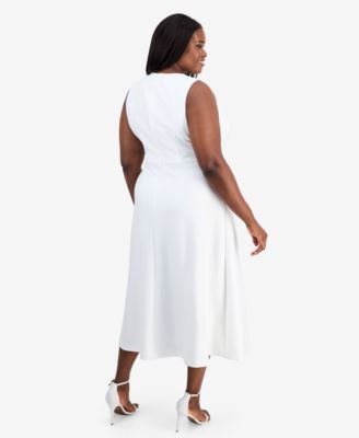 Plus Size Placed-Print Scuba Midi Dress