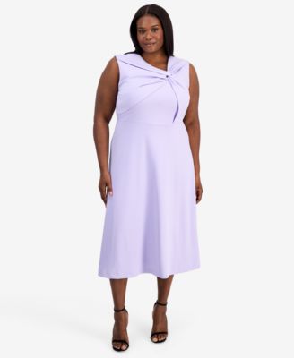 Plus Size Pebble Crepe Twist-Front Midi Dress