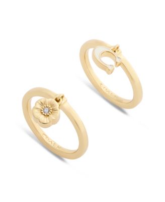 Faux Stone Signature C Tea Rose Charm Duo Ring Set