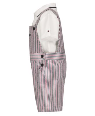 Baby Boys' Polo Collared T-Shirt and Seersucker Stripe Shortalls, 2-Piece Set