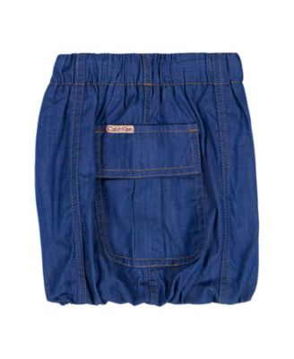 Baby Girls' Shirred Bodysuit & Flared Denim Skirt, 2-Piece Set