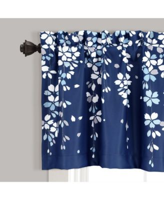 Weeping Flower Room Darkening Valance Curtain Header Navy - Valances for Windows - Floral Kitchen Curtains