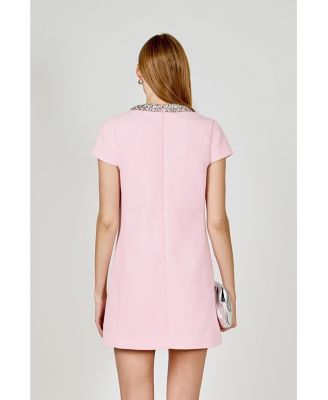 Women's Jewel Trim Neck Mini Dress