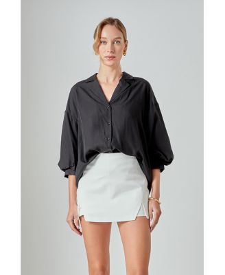 Women's Blouson Sleeve Collared Shirt