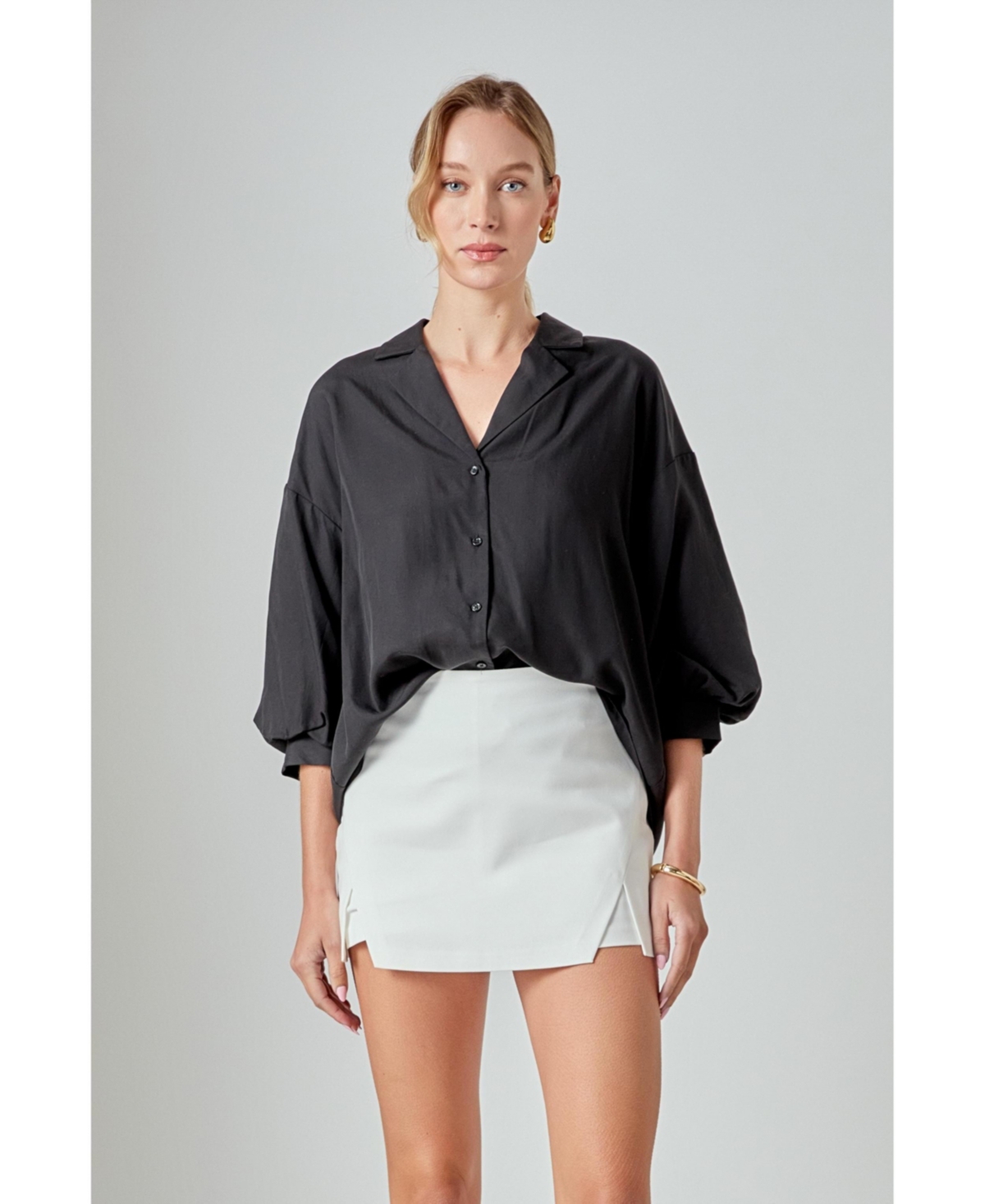 Women's Blouson Sleeve Collared Shirt