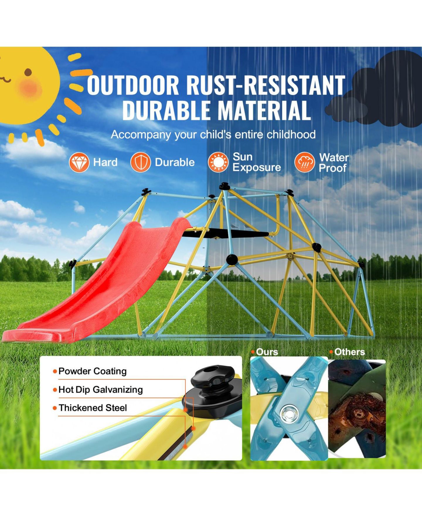 Детская игрушка SUGIFT 8 ft Climbing Dome with Slide, For 2-3 Players, Ages 3-9, цвет: Красный — фото 11