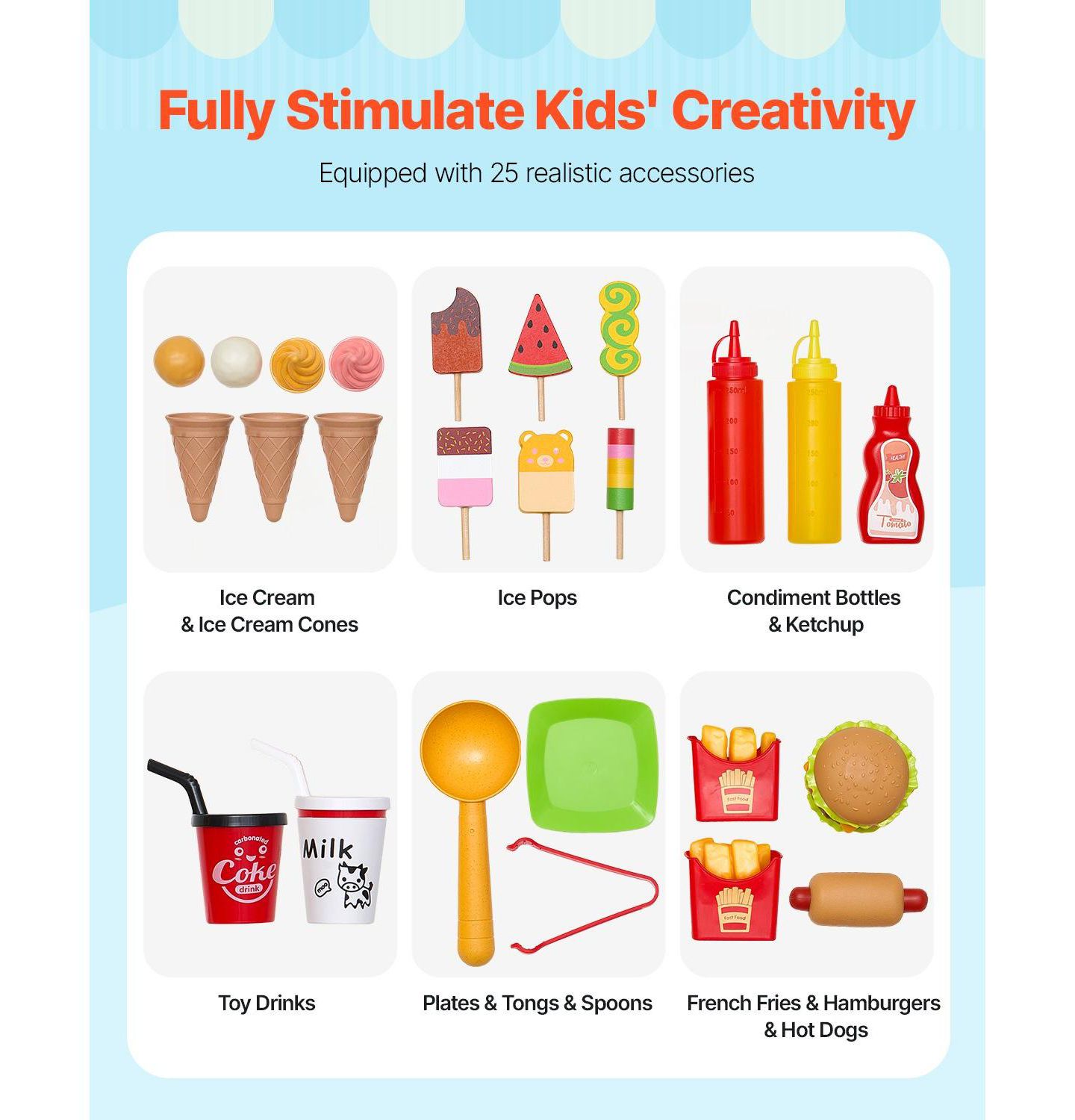 Детский игровой набор SUGIFT Ice Cream Truck Steering Wheel & Chalkboard 25-Piece Playset, Ages 3+, цвет: Синий — фото 5