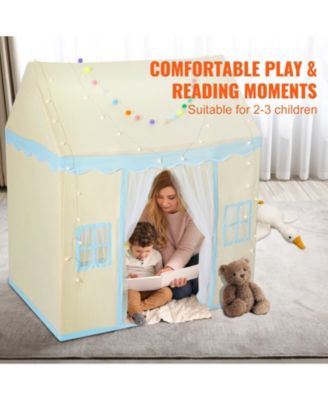 Kids Play Tent with Mat & Lamp, Castle Design, Beige