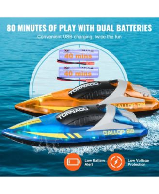 2-Pack RC Speed Boats with LED Lights in Blue & Orange
