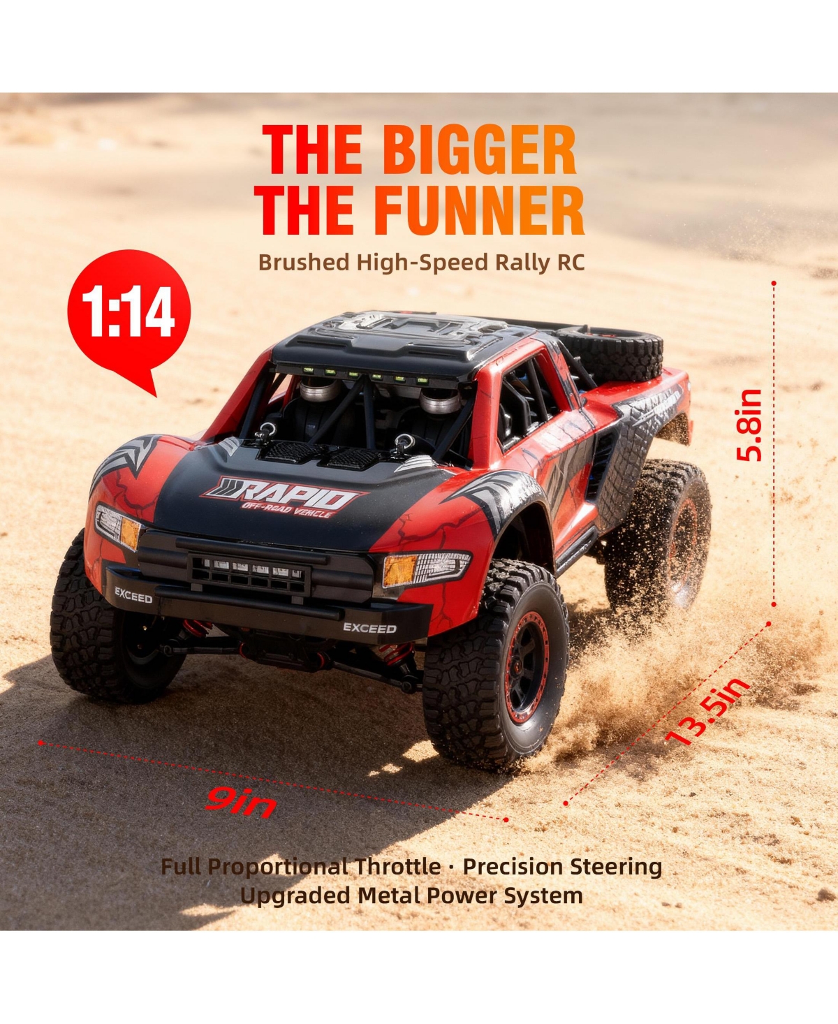 Sugift 1:14 High-Speed 4WD Rc Truck for Kids & Adults, 70km/h Off-Road Car with Dual Shells & Led Lights