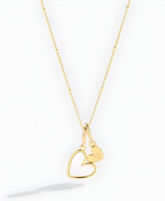 Mother Of Pearl Heart Initial Necklace in Gold Plated Sterling Silver