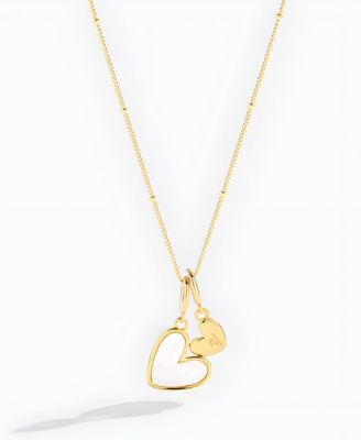 Mint & Lily Mother Of Pearl Heart Initial Necklace in Gold Plated Sterling Silver - Open Yellow 764