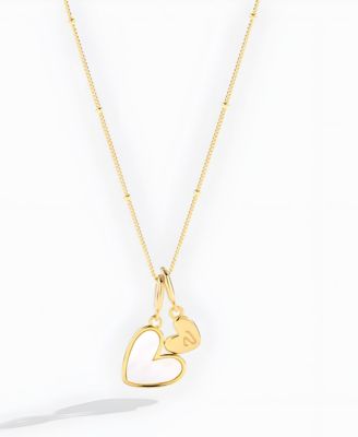 Mint & Lily Mother Of Pearl Heart Initial Necklace in Gold Plated Sterling Silver - Open Yellow 761