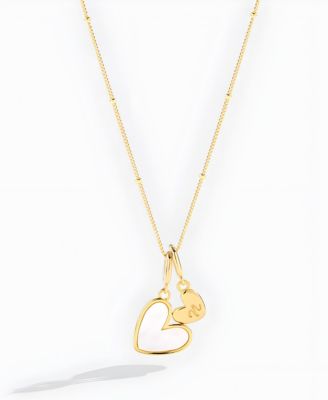 Mint Lily Mother Of Pearl Heart Initial Necklace in Gold Plated Sterling Silver - Open Yellow 753 115$
