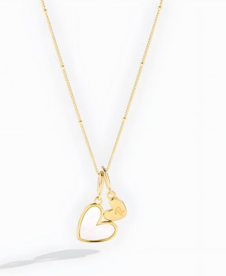 Mint Lily Mother Of Pearl Heart Initial Necklace in Gold Plated Sterling Silver - Open Yellow 757 115$